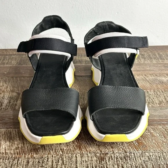 Sorel Kinetic Impact Y Strap High Sandals 9.5 Leather Chunky Platform Black - Picture 3 of 9